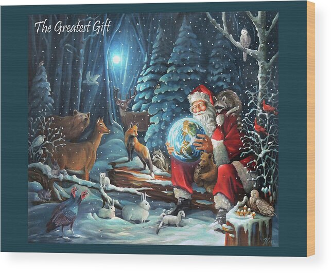Christmas Card Wood Print featuring the painting The Greatest Gift Christmas Card by Nancy Griswold