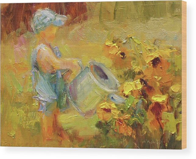 Sunflowers Wood Print featuring the painting The Magic of Sunflowers by Diane Leonard