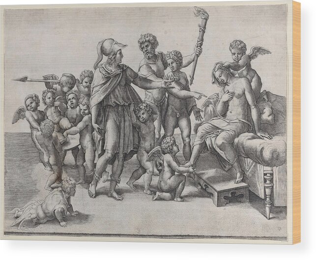 Giovanni Jacopo Caraglio Wood Print featuring the drawing The marriage of Alexander and Roxana by Giovanni Jacopo Caraglio