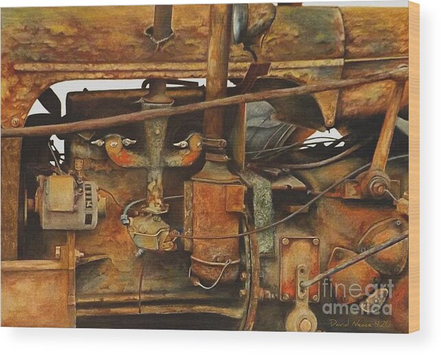 Rust Wood Print featuring the drawing The Old Iron Mule by David Neace