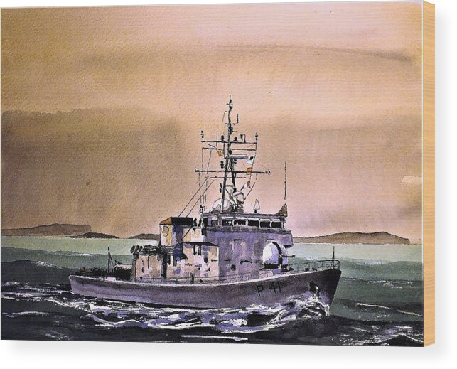 Naval Ships Wood Print featuring the painting The P41 CORVET IRISH NAVEY by Val Byrne