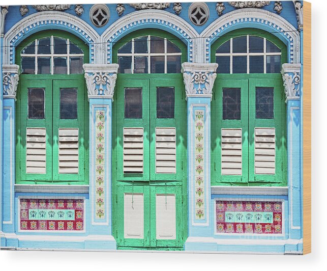 Singapore Wood Print featuring the photograph The Singapore Shophouse 11 by John Seaton Callahan