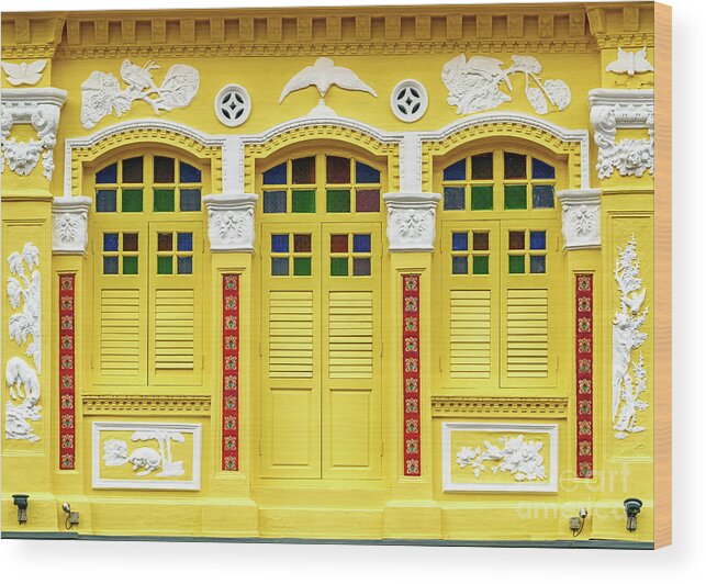 Singapore Wood Print featuring the photograph The Singapore Shophouse 42 by John Seaton Callahan