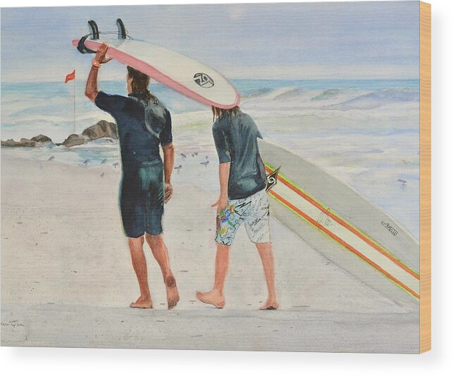 Stone Harbor Nj Art Wood Print featuring the painting The Surf Lesson by Patty Kay Hall