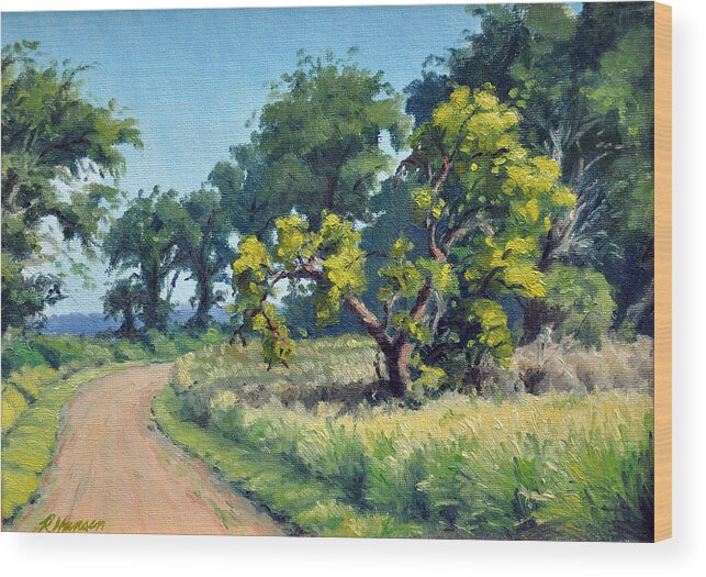 Landscape Wood Print featuring the painting The Twisted Oak Road by Rick Hansen