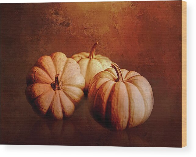 Three Wood Print featuring the digital art Three Pumpkins in Color by Cindy Collier Harris