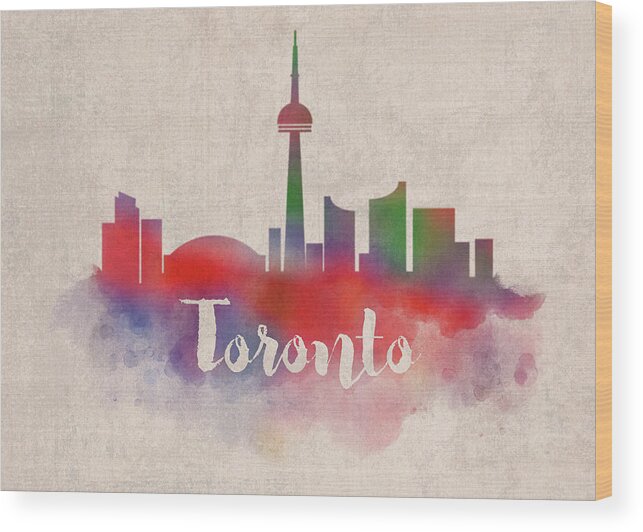 Toronto Wood Print featuring the mixed media Toronto Ontario Watercolor City Skyline by Design Turnpike