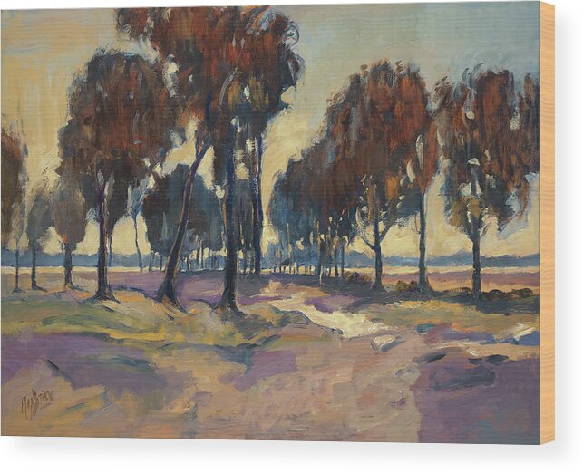 Liereman Wood Print featuring the painting Trees and heather at the Liereman by Nop Briex