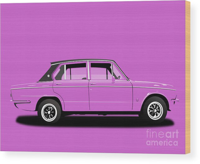 Sports Car Wood Print featuring the digital art Triumph Dolomite Sprint. Pink Edition. Customisable to YOUR colour choice. by Moospeed Art