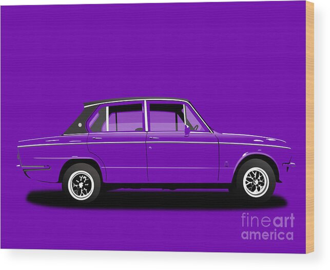 Sports Car Wood Print featuring the digital art Triumph Dolomite Sprint. Purple Edition. Customisable to YOUR colour choice. by Moospeed Art
