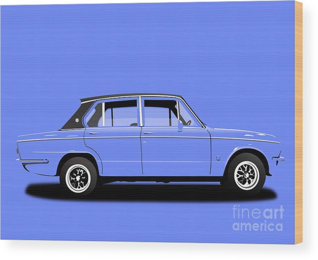 Sports Car Wood Print featuring the digital art Triumph Dolomite Sprint. Sky Blue Edition. Customisable to YOUR colour choice. by Moospeed Art