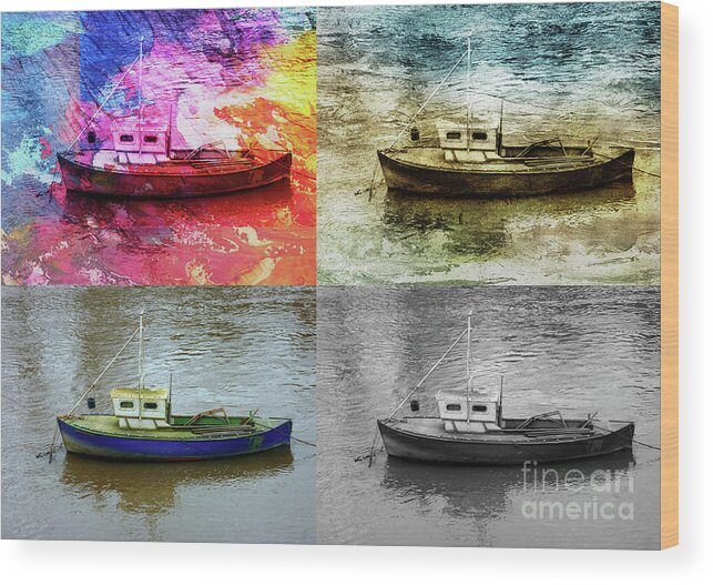 Tugboat Wood Print featuring the photograph Tugboat-collage by Pics By Tony