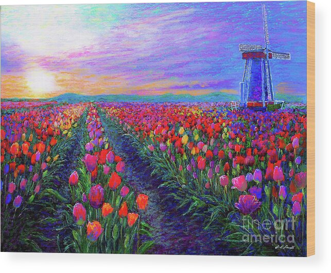 Landscape Wood Print featuring the painting Tulip Fields, What Dreams May Come by Jane Small