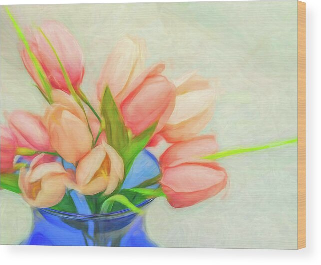 Tulips Wood Print featuring the digital art Tulips Into The Blue by Kevin Lane