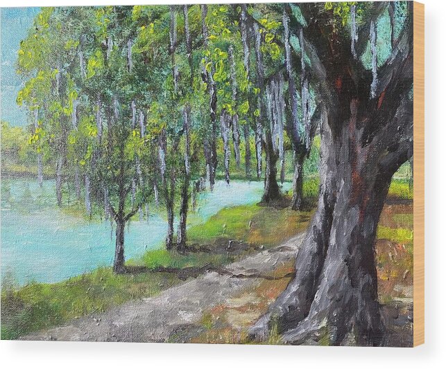 Tuscawilla Park Wood Print featuring the painting Tuscsawilla Park Walking Path by Larry Whitler