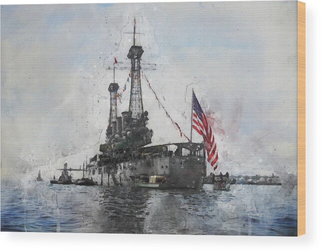 United States Navy Wood Print featuring the digital art USS Connecticut 1904 by Geir Rosset