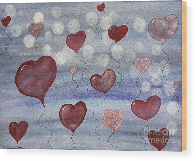 Valentines Day Wood Print featuring the painting Valentine's Day in Seattle by Lisa Neuman