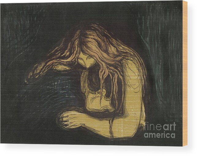 Love And Pain Wood Print featuring the painting Vampire, 1895 to 1902 by Edvard Munch