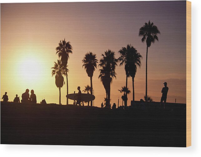Venice Beach Wood Print featuring the photograph Venice Beach Sunset by Chris Goldberg