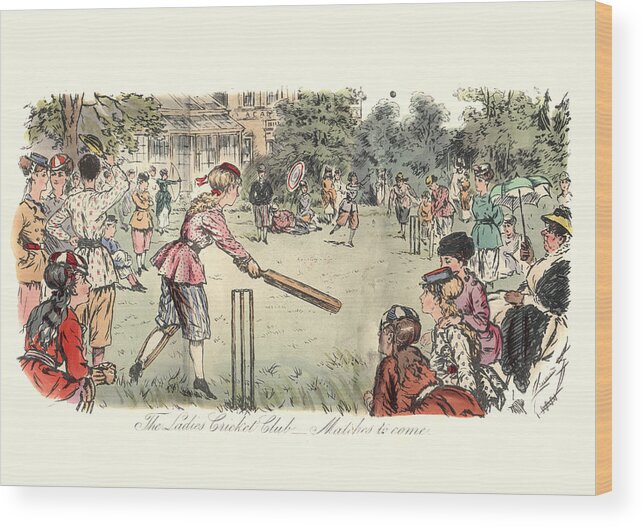 Engraving Wood Print featuring the drawing Victorian ladies cricket match, 1869 by Duncan1890