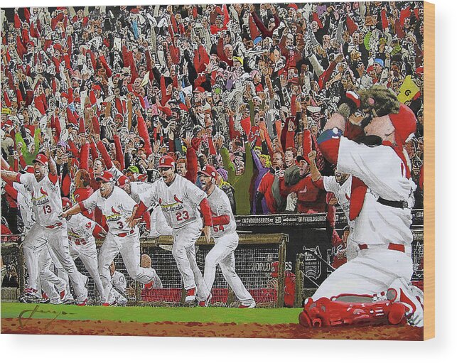 Baseball Wood Print featuring the painting Victory - St Louis Cardinals win the World Series 2011 by Dan Haraga