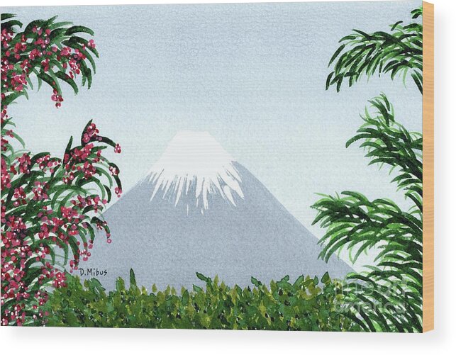 Japan Icon Wood Print featuring the painting View of Distant Mount Fuji by Donna Mibus