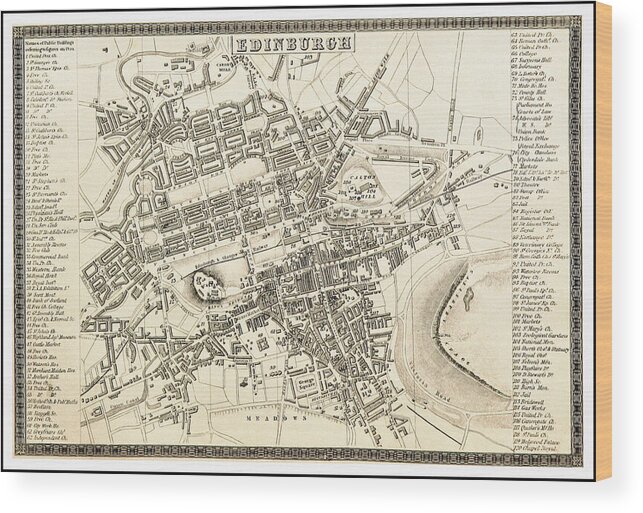 Edinburgh Wood Print featuring the photograph Vintage Map Edinburgh Scotland 1855 by Carol Japp