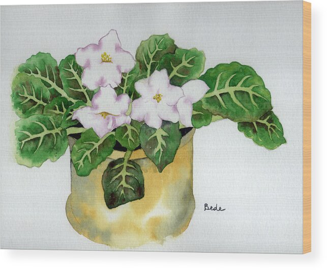 Africanviolet Pink Green Brass Wood Print featuring the painting Violet II by Catherine Bede