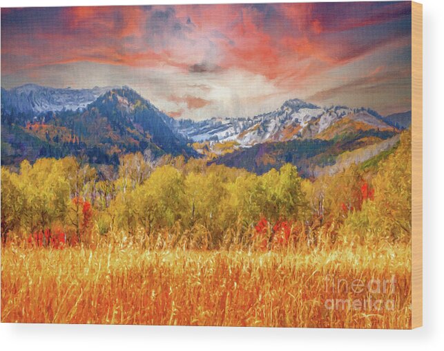 Wasatch Mountains Wood Print featuring the mixed media Wasatch Mountains, Utah, David Millenheft, Art, Print, DAM Creat by David Millenheft