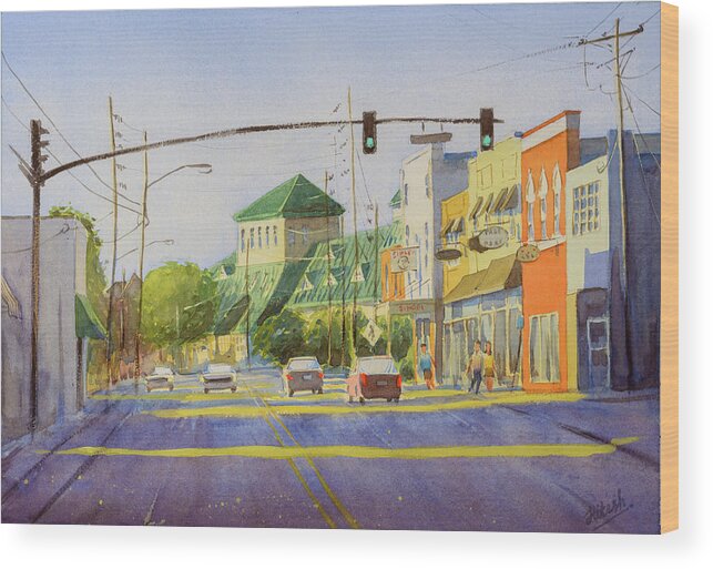 Elizabeth City Wood Print featuring the painting Water Street Morning by Tesh Parekh