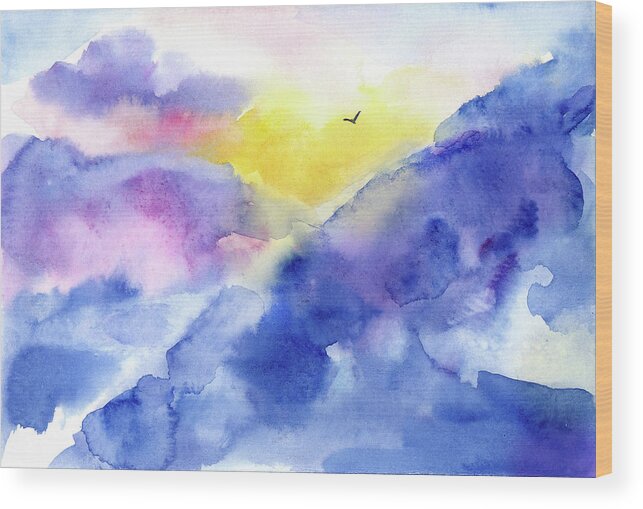 Watercolor Wood Print featuring the digital art Watercolor Over The Cloud View Painting by Sambel Pedes
