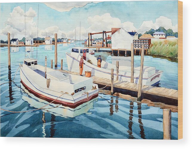 Watercolor Wood Print featuring the painting Watermen by Mick Williams
