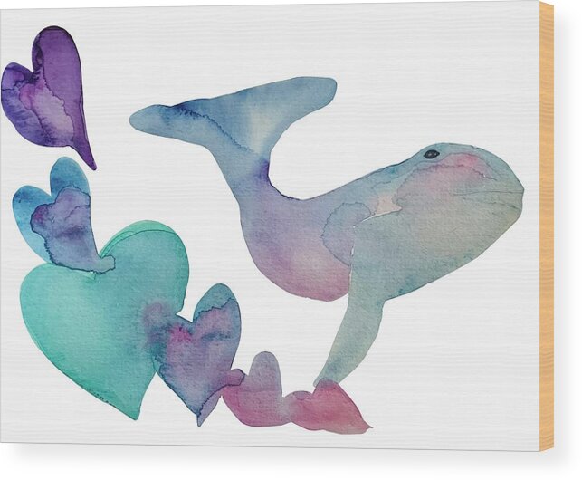 Whale Wood Print featuring the painting Whale Love Pastels by Sandy Rakowitz