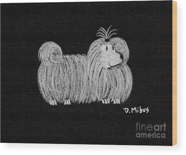 White Dog Wood Print featuring the drawing White Dog on Black by Donna Mibus