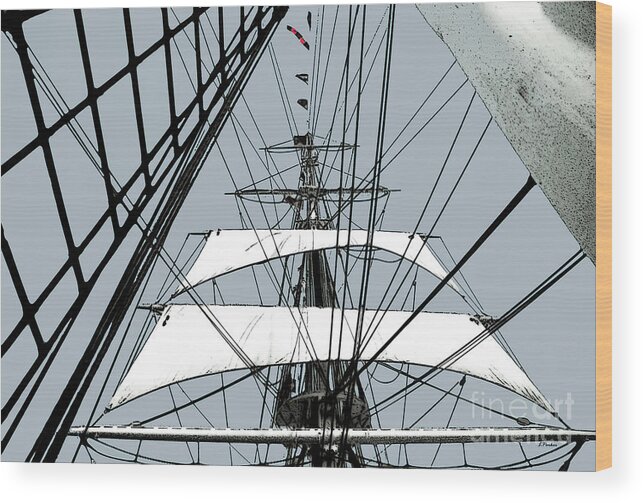 Boat Wood Print featuring the photograph White Sails at Dawn by Linda Parker