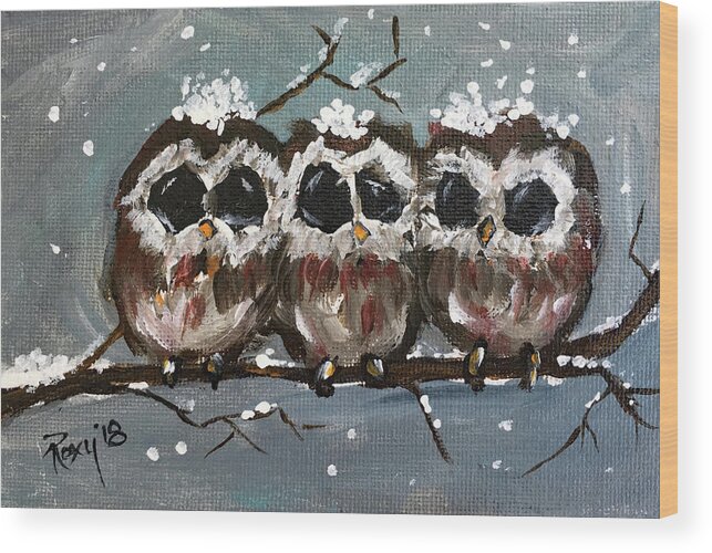 Owls Wood Print featuring the painting Who Us by Roxy Rich