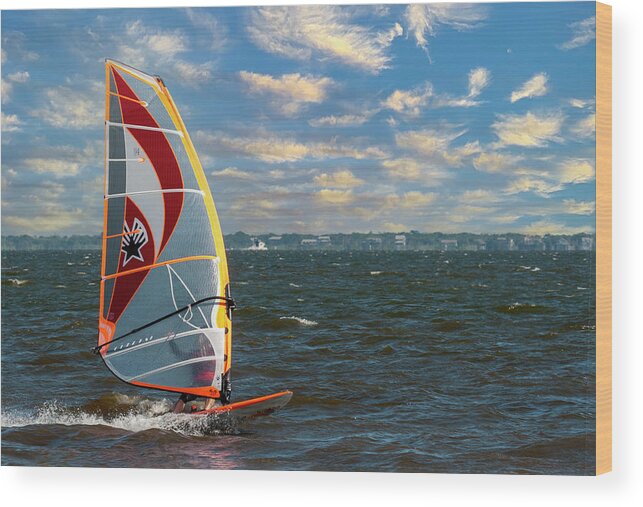 Wind Surfer Wood Print featuring the photograph Wind Sailing by Cathy Kovarik