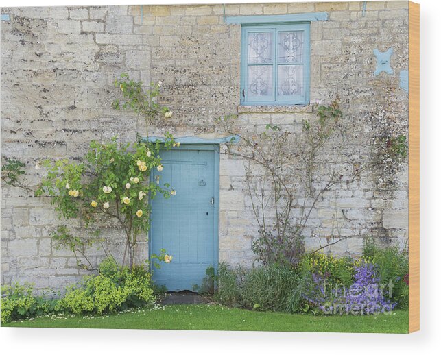 Windrush Wood Print featuring the photograph Windrush village Cottage Door and Roses by Tim Gainey