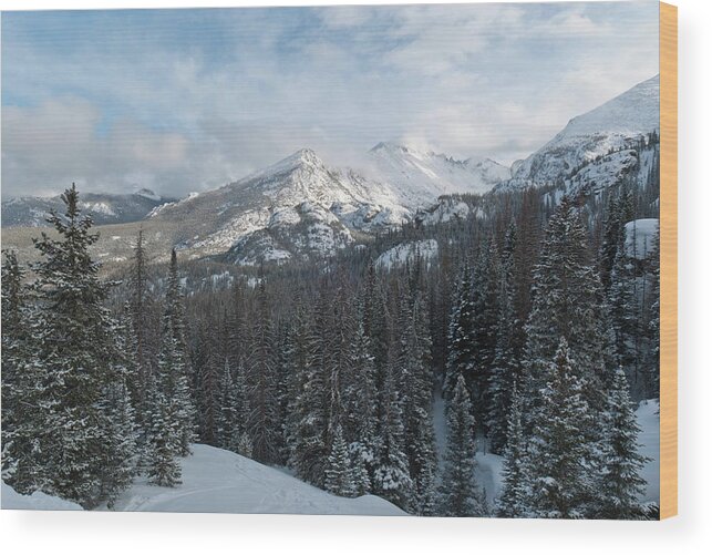 Long's Peak Wood Print featuring the photograph Winter Clouds Lifting Above Long's Peak by Cascade Colors