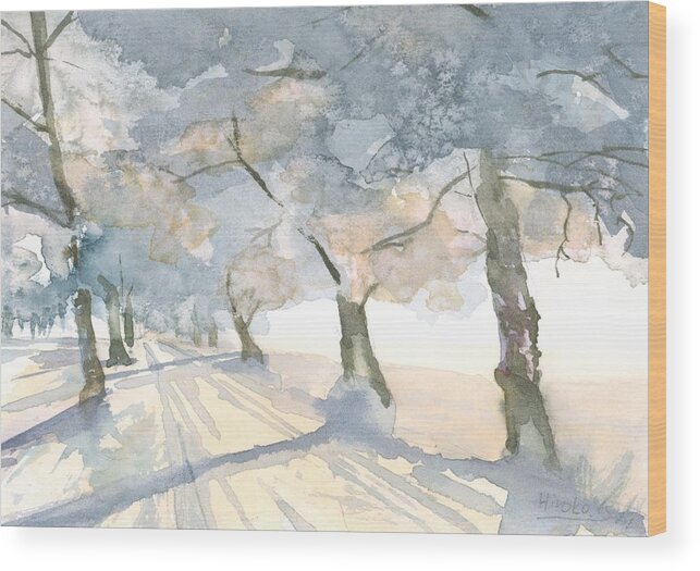 Lanscape Wood Print featuring the painting Winter Light by Hiroko Stumpf