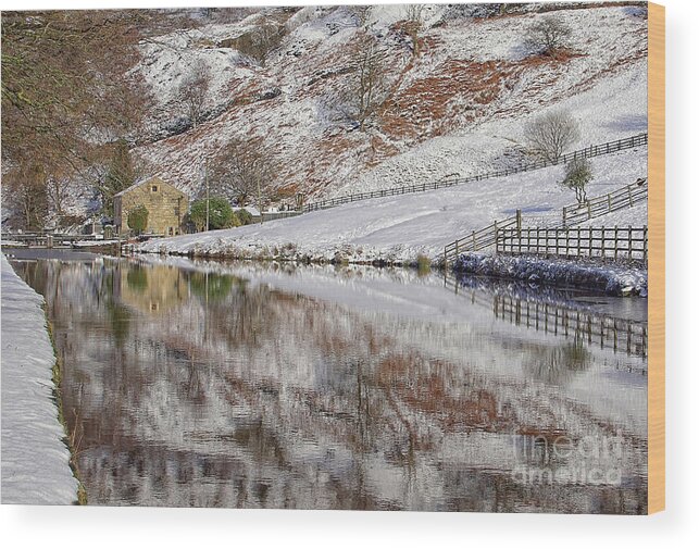 Snow Wood Print featuring the photograph Winter on Rochdale Canal. by David Birchall