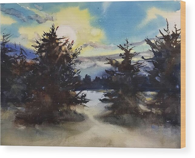 Landscape Wood Print featuring the painting Winter Trees by Judith Levins