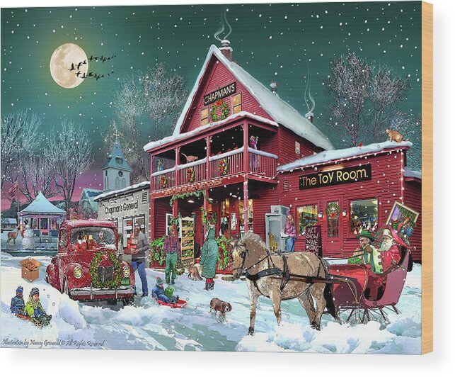 Chapman's General Wood Print featuring the digital art Wintertime at Chapman's General in Fairlee, Vermont by Nancy Griswold