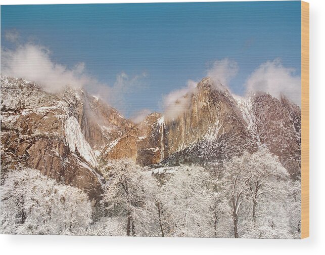 Dave Welling Wood Print featuring the photograph Yosemite Falls Lost Arrow In Winter Yosemite National Park by Dave Welling