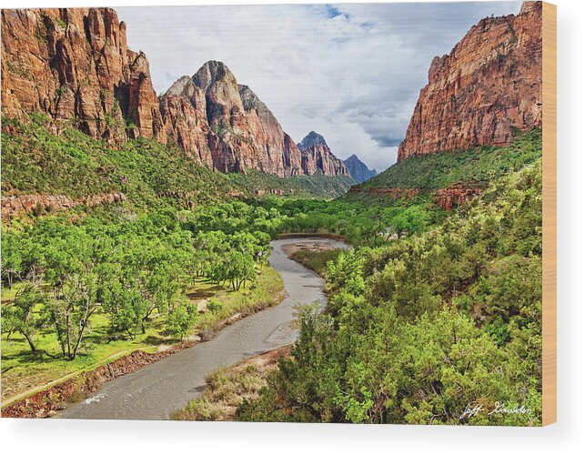 Arid Climate Wood Print featuring the photograph Zion Canyon and the Meandering Virgin River at Dusk by Jeff Goulden