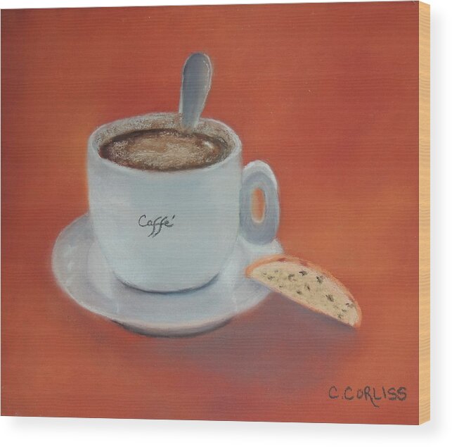Coffee Wood Print featuring the pastel Afternoon Caffe by Carol Corliss