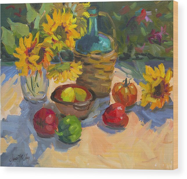 Sunflowers Wood Print featuring the painting Plein Air Sunflowers by Diane McClary