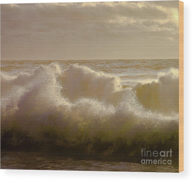 Ocean Wood Print featuring the photograph Sunset Storm Surf by David Doucot