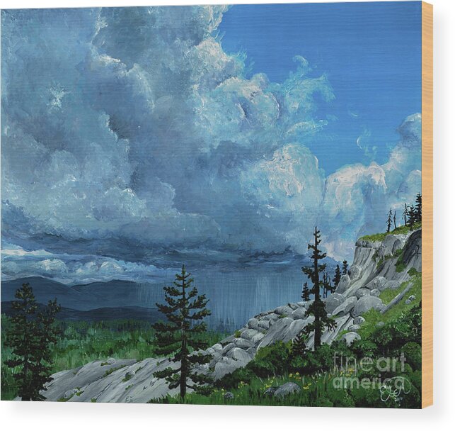 Landscape Wood Print featuring the painting California Storms by Elizabeth Mordensky