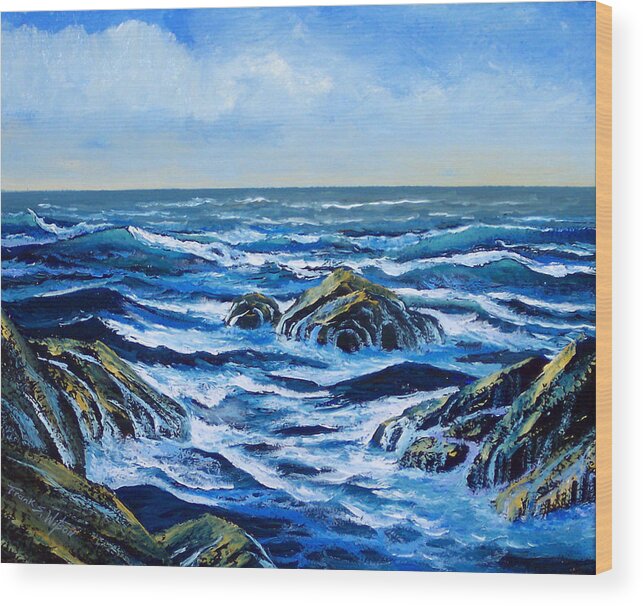 Ocean Wood Print featuring the painting Waves And Foam by Frank Wilson